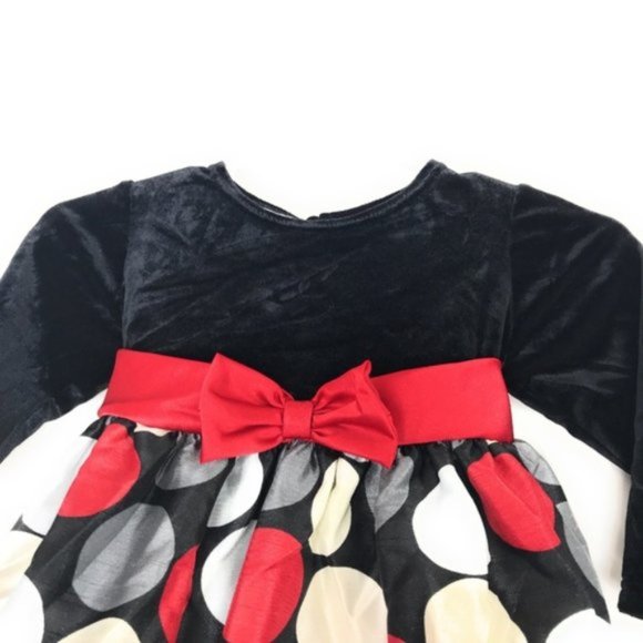 JESSICA ANN Baby Girls 3-6 mos Black Red White Polka Dots Long Sleeve Dress NEW - Picture 3 of 7